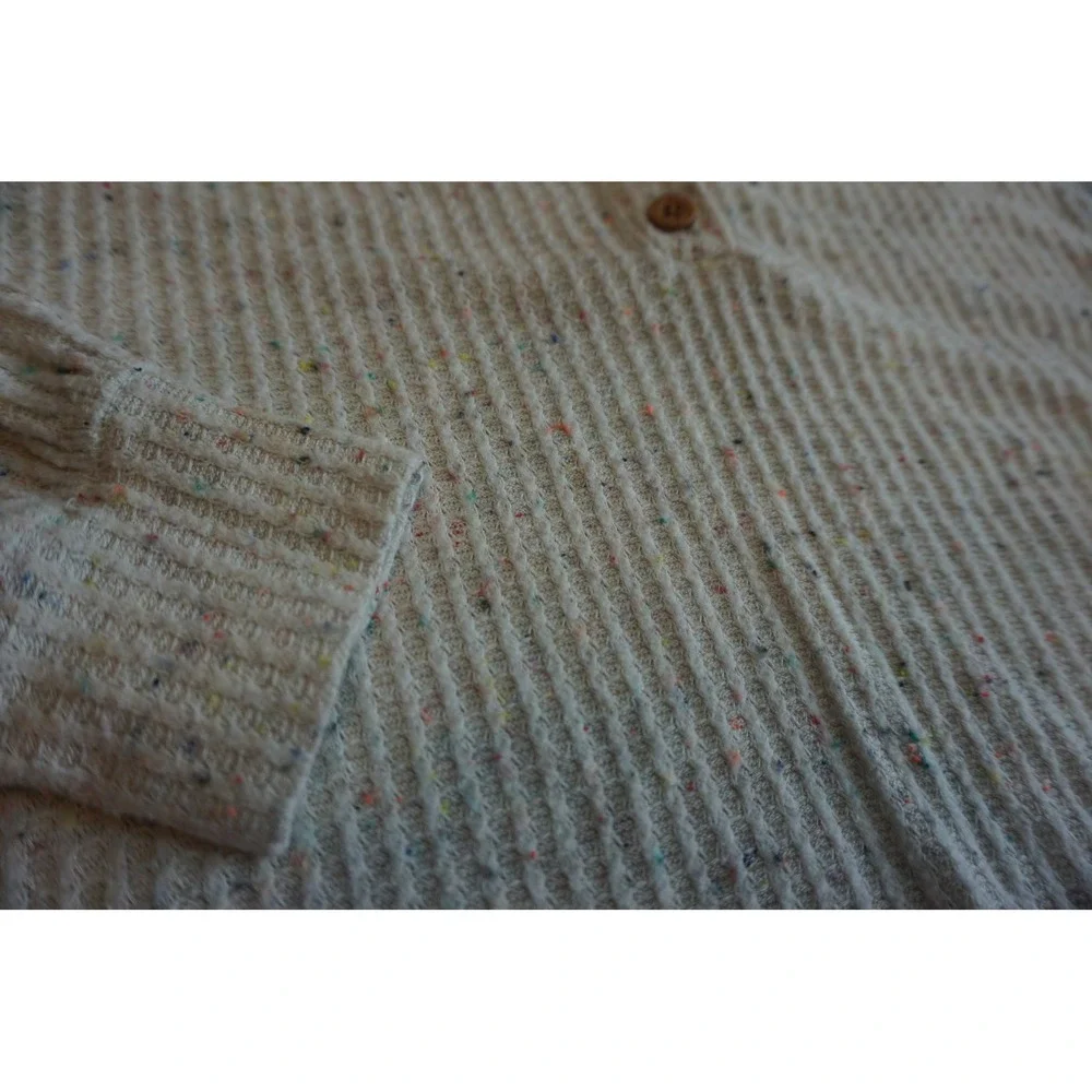 Old Navy Kids Cream Rainbow Confetti Waffle Knit Henley Top S 6-7